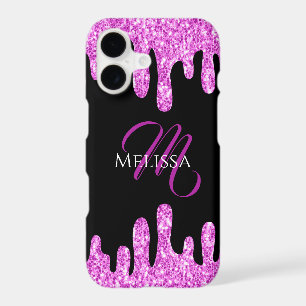 Dripping Sparkles Glitter Pink Black Monogram