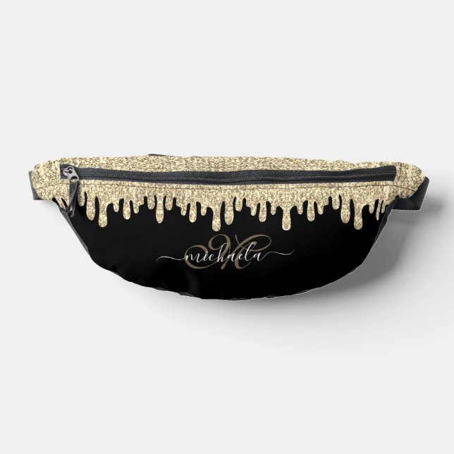 Dripping sparkles gold and black elegant Monogram Bum Bags (Lay Down)