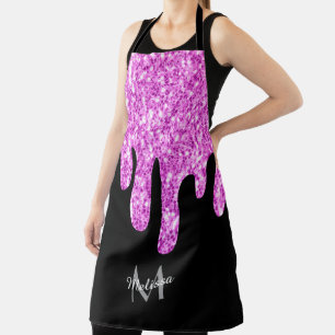 Dripping Sparkles Orchid Pink Purple Monogram Apron