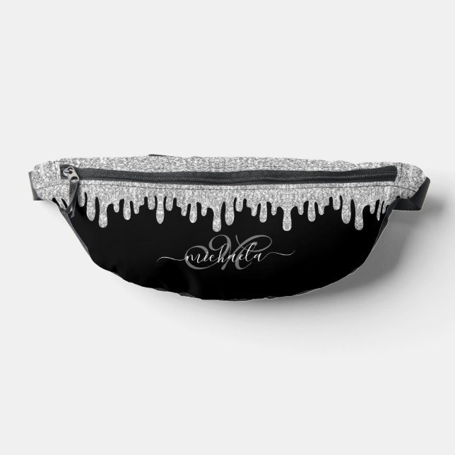 Dripping sparkles silver grey and black Monogram Bum Bags (Lay Down)