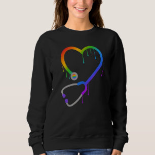 Dripping Stethoscope Heart Nurse Doctor Rainbow LG Sweatshirt