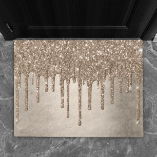 Dripping Taupe Glitter   Champagne Gold Drizzle Doormat