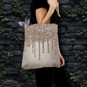 Dripping Taupe Glitter   Champagne Gold Drizzle Tote Bag