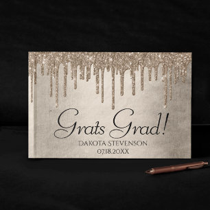 Dripping Taupe Glitter Champagne Gold Graduation Guest Book