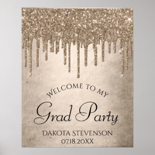 Dripping Taupe Glitter   Champagne Gold Graduation Poster