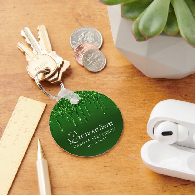 Dripping Taupe Glitter | Champagne Gold Shower Key Ring (Desk)
