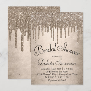 Dripping Taupe Glitter Champagne Melt Shower Invitation