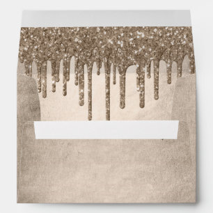 Dripping Taupe Glitter   Champagne Returm Address Envelope