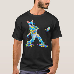 Dripping Tie Dye Rabbit Baseball Easter Bunny Men T-Shirt