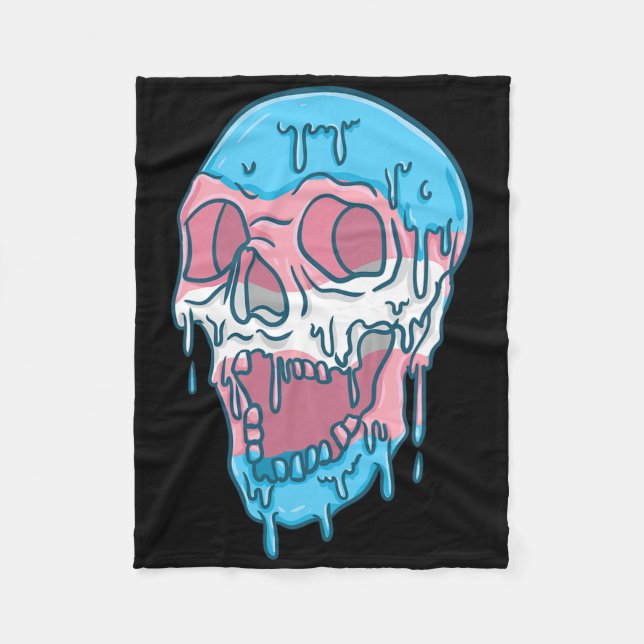 Dripping Trans Pride Skull Transgender  Fleece Blanket (Front)