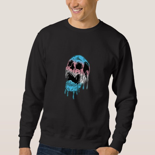 Dripping Trans Pride Skull Transgender LGBT Premiu Sweatshirt (Front)