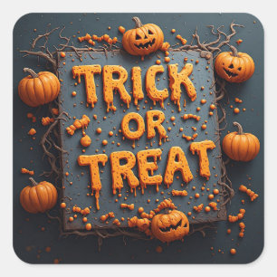 Dripping Trick Or Treat Pumpkin Halloween Sign 👻 Square Sticker