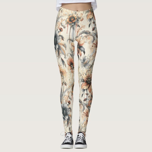 Dripping Vintage Flowers Leggings (Front)