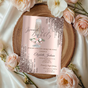  Drips,Glass,Roses Brunch & Bubbly Bridal Shower Invitation