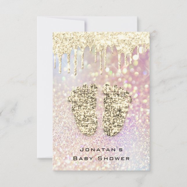 Drips Glitter Baby Shower Feet Gold Blush Girl Boy Invitation (Back)