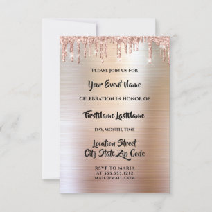 Drips Glitter Drips Rose Bridal Wedding Invitation