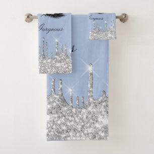 Drips Glitter Effect Blue Lashes Hello  Beauty  Ha Bath Towel Set