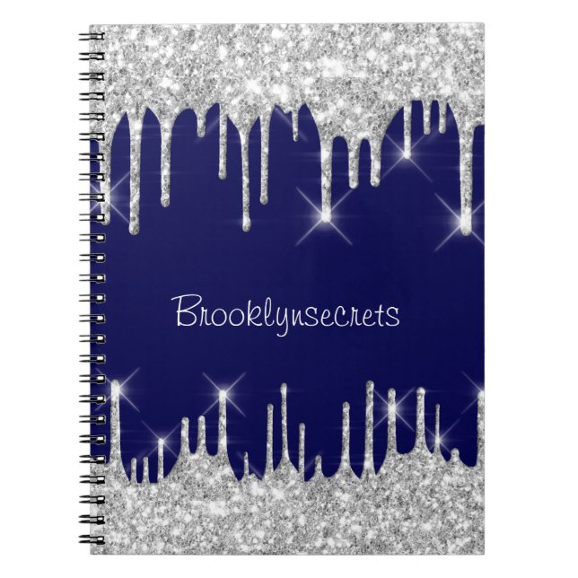Drips Glitter Effect Blue Navy Courage Name  Glam Notebook (Front)