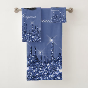 Drips Glitter Effect Lash Hello Beauty Eyes Navy B Bath Towel Set