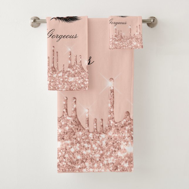 Drips Glitter Effect Lash Hello Beauty Rose Eyes Bath Towel Set (Insitu)
