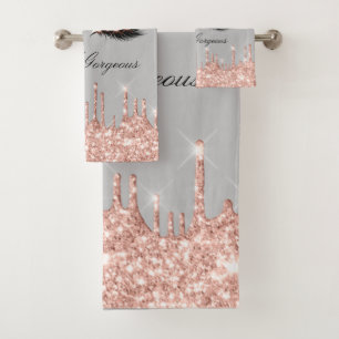 Drips Glitter Effect Lash Hello Beauty Rose Grey Bath Towel Set
