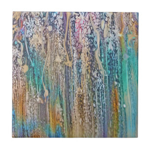 Drips of Teal and Beige Ceramic Tile