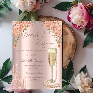 Drips Pearls Prosecco Roses Bridal Shower  Invitation