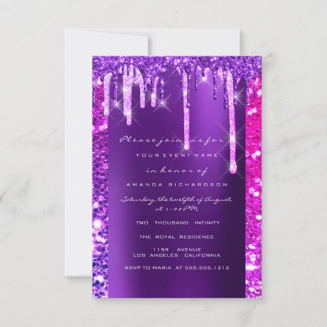 Drips Pink Purple Bridal Shower Sweet 16th   Invitation (Front)