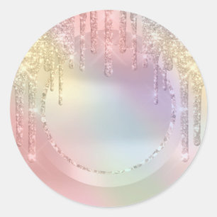 Drips Rose Glitter Sweet 16th Unicorn Holograph Classic Round Sticker