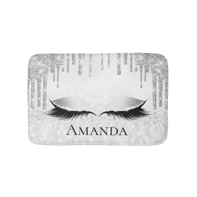 Drips Silver Eyes Glitter Name Monogram Grey Bath Mat (Front)