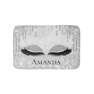 Drips Silver Gray Grey Eyes Lashes Glitter Name Bath Mat