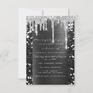 Drips Silver Grey Black Bridal Shower Sweet 16th  Invitation