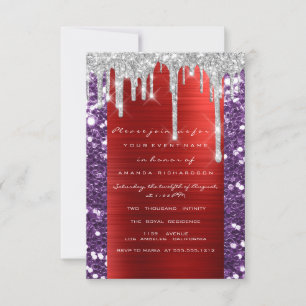 Drips Silver Grey Purple Bridal Shower Sweet 16th  Invitation
