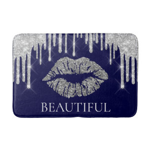 Drips Silver Kiss Lips Glitter Monogram Beautiful Bath Mat