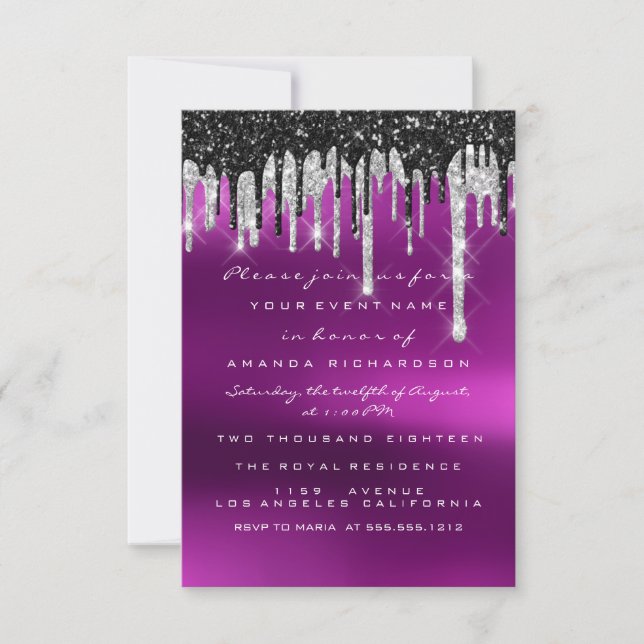 Drips Silver Pink Bridal Sweet 16th Wedding Invitation (Front)