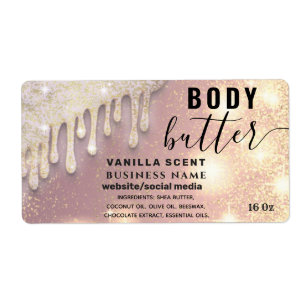 Drips sparkle glittery script body butter label