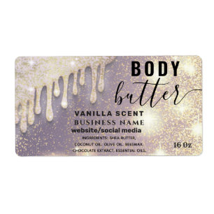Drips sparkle glittery script body butter label