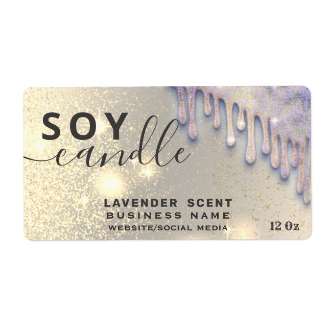 Drips sparkle glittery script soy candle label (Front)