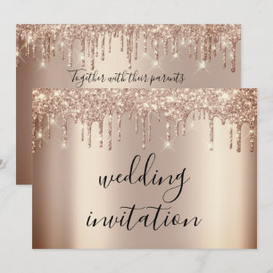 Drips Sparkly Wedding Rose Gold Glitter Effect Invitation