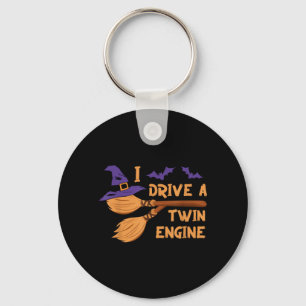 Drive A Twin Engine Witches Broom Funny Halloween Key Ring