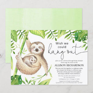 Drive by adorable sloth gender neutral baby shower invitation