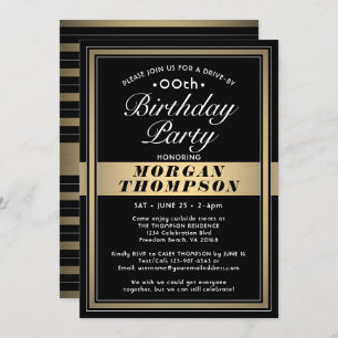 Drive-By Any Birthday Black Gold and White Party Invitation