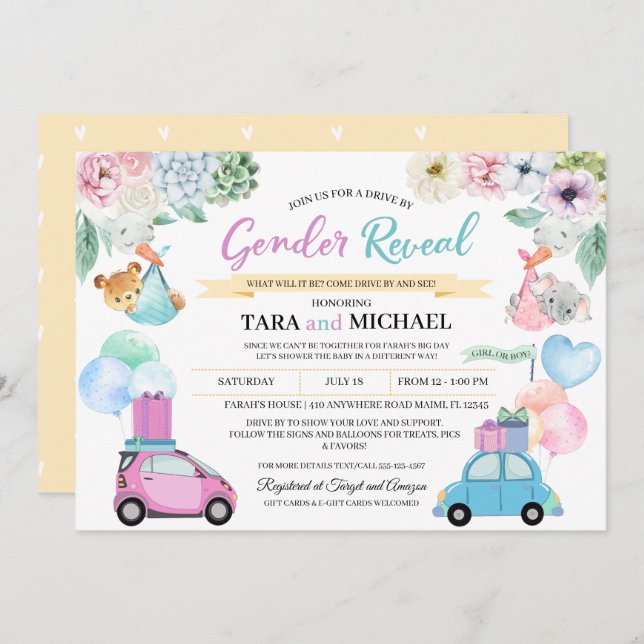 Drive By Baby Gender Reveal Invitation (Front/Back)