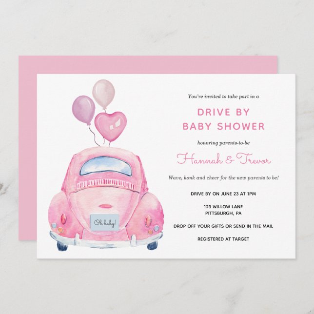 Drive By Baby Girl Shower Invitation (Front/Back)