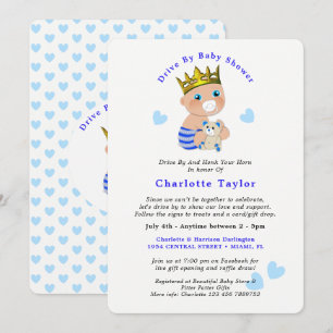Drive By Baby Shower Cute Prince Blue Baby Boy Inv Invitation