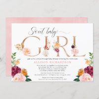 Drive-by baby shower girl rose gold burgundy blush