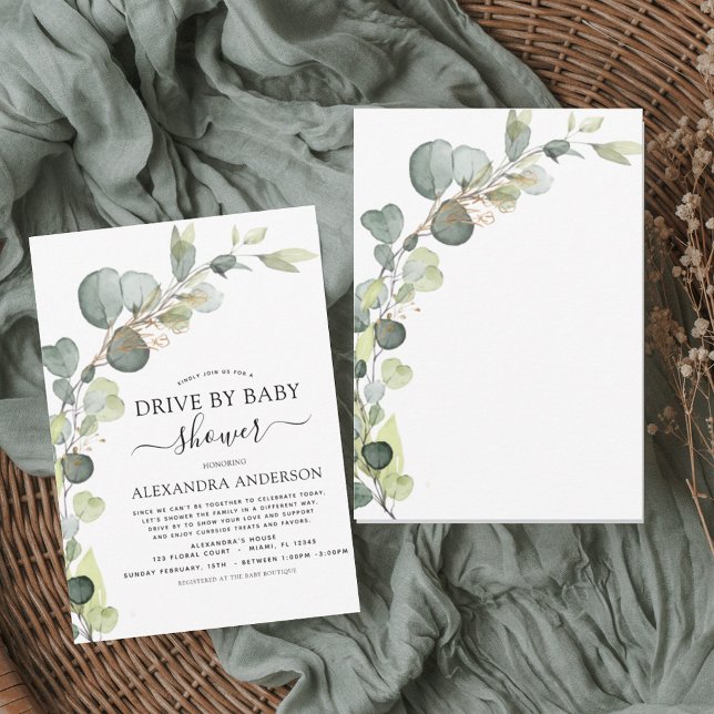 Drive By Baby Shower Greenery Eucalyptus Invitation (Creator Uploaded)