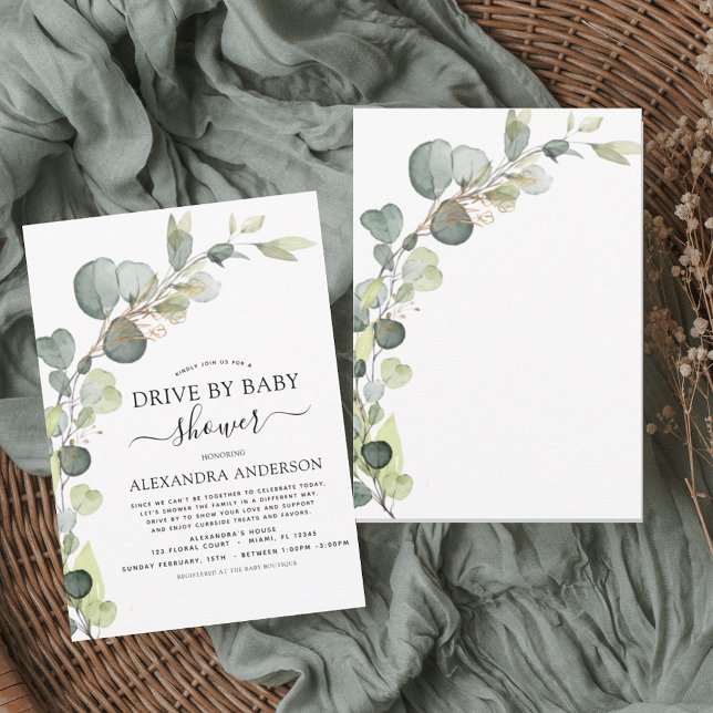Drive By Baby Shower Greenery Eucalyptus Invitation (Creator Uploaded)