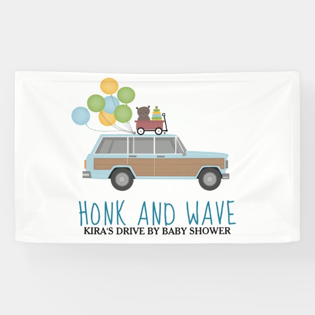 Drive By Baby Shower Honk & Wave Blue SUV Banner (Horizontal)