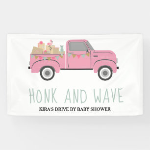 Drive By Baby Shower Honk & Wave Pink Truck Banner